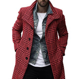Korean Men Coats Overcoat Male Winter Warm Clothes Wool Outwear Long Black White Plaid Blends Male Coat Plus Size