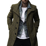 Korean Men Coats Overcoat Male Winter Warm Clothes Wool Outwear Long Black White Plaid Blends Male Coat Plus Size